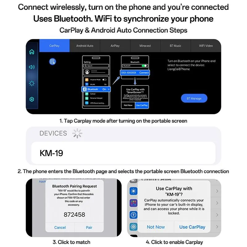 10.26 Inch Carplay Navigation & Recorder - Yesido Km19 Black