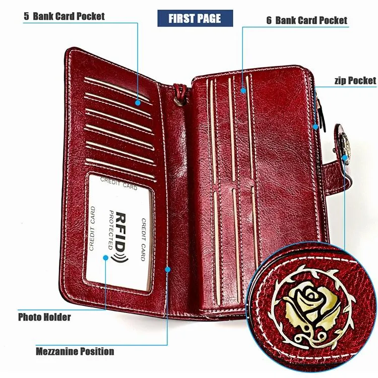 3556 Large Capacity Long Multi-function Anti-magnetic Rfid Wallet Clutch for Women with Card Slots