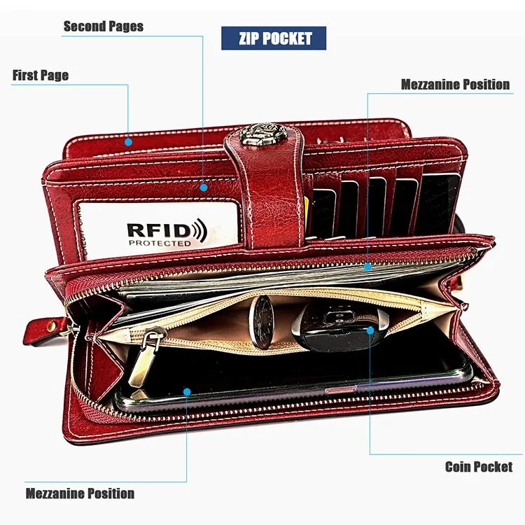 3556 Large Capacity Long Multi-function Anti-magnetic Rfid Wallet Clutch for Women with Card Slots