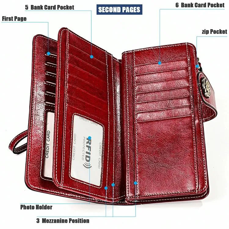 3556 Large Capacity Long Multi-function Anti-magnetic Rfid Wallet Clutch for Women with Card Slots