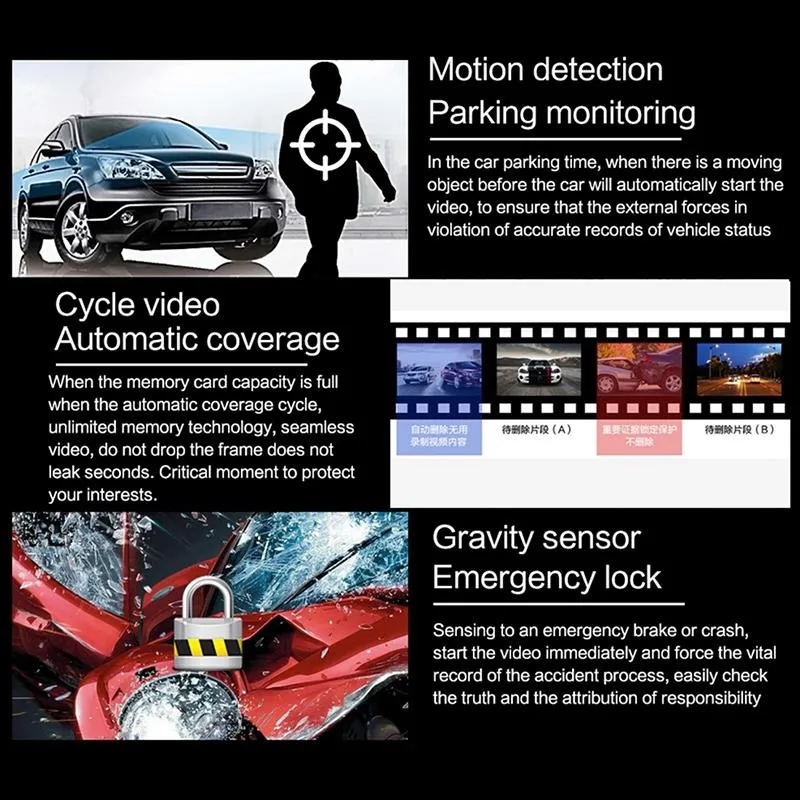4.3" Dual-Lens HD Night Vision Driving Recorder with Parking Monitoring & Motion Detection | VS6 Car