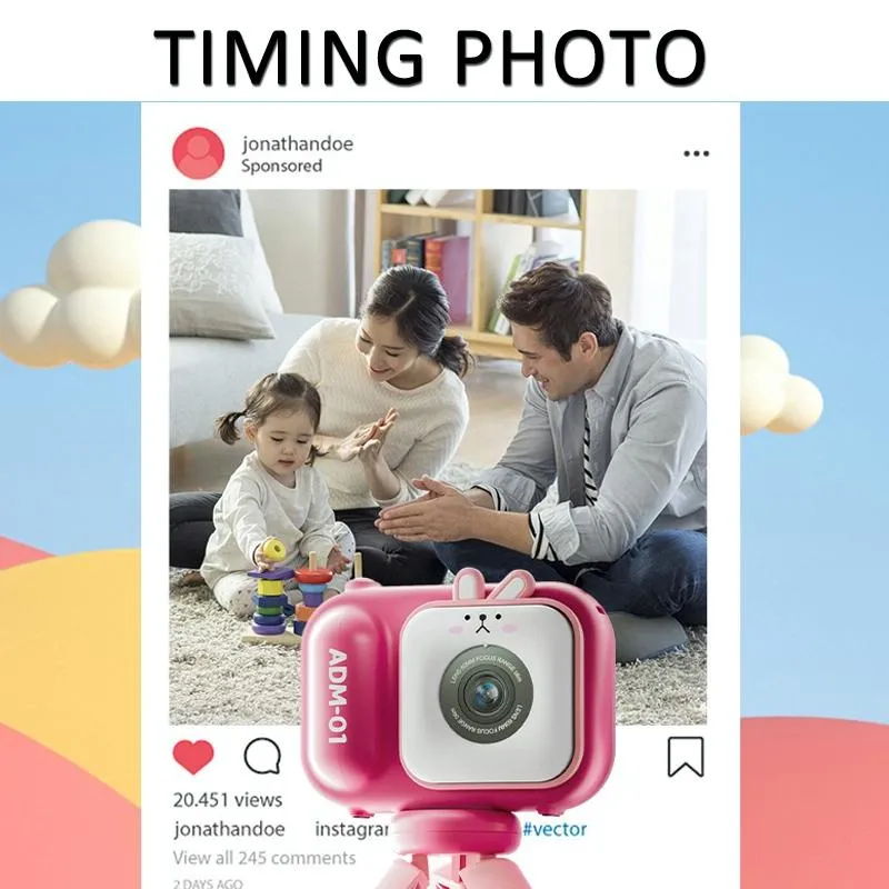 48MP Dual Lens Kids Digital Camera with 2.4" IPS Screen & 32GB TF Card | Blue Fox | With 32GB TF Card Pink Bunny