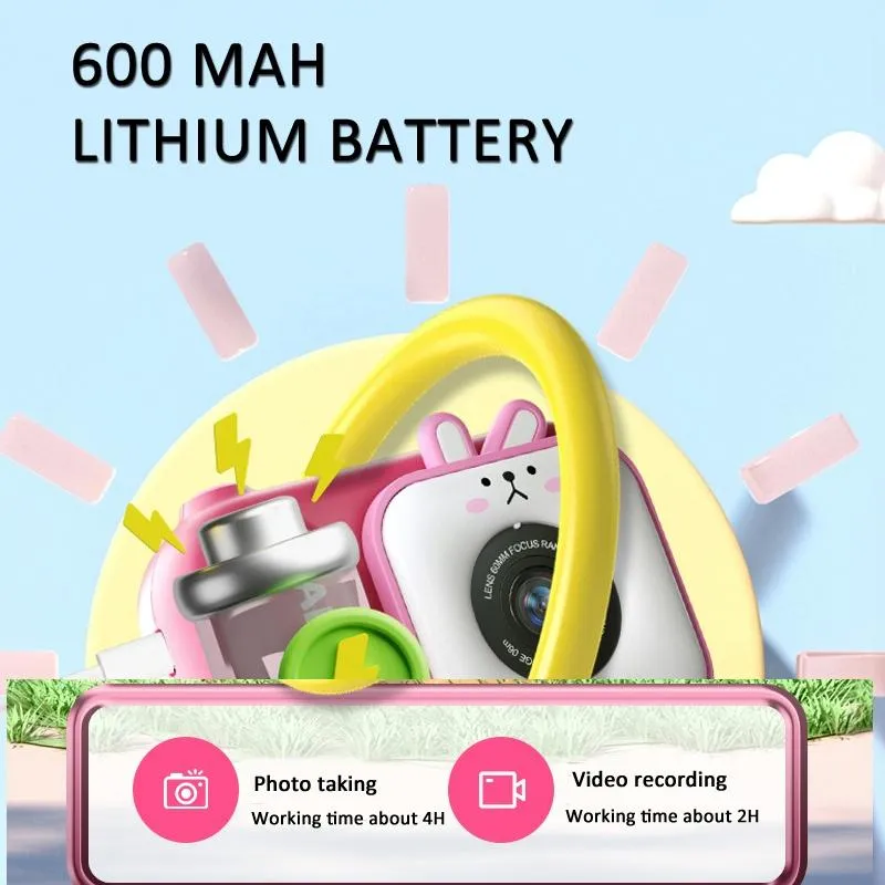 48MP Dual Lens Kids Digital Camera with 2.4" IPS Screen & 32GB TF Card | Blue Fox | With 32GB TF Card Pink Bunny