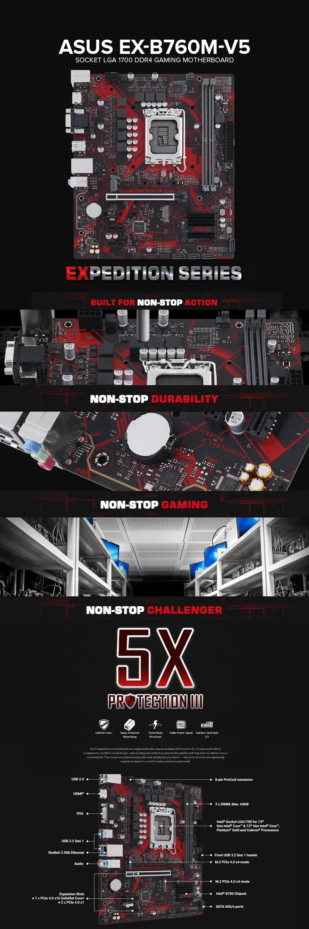 Asus EX-B760M-V5 Socket LGA 1700 Ddr4 Gaming Motherboard
