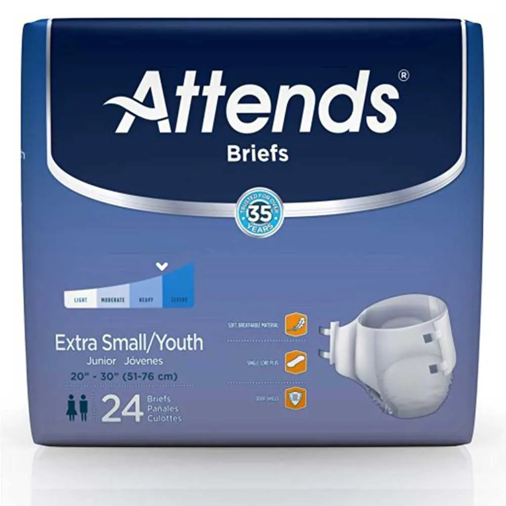 Attends Breathable BRBX10 Youth Incontinent Brief Tab Closure X-Small Disposable Heavy Absorbency, Pack of 24