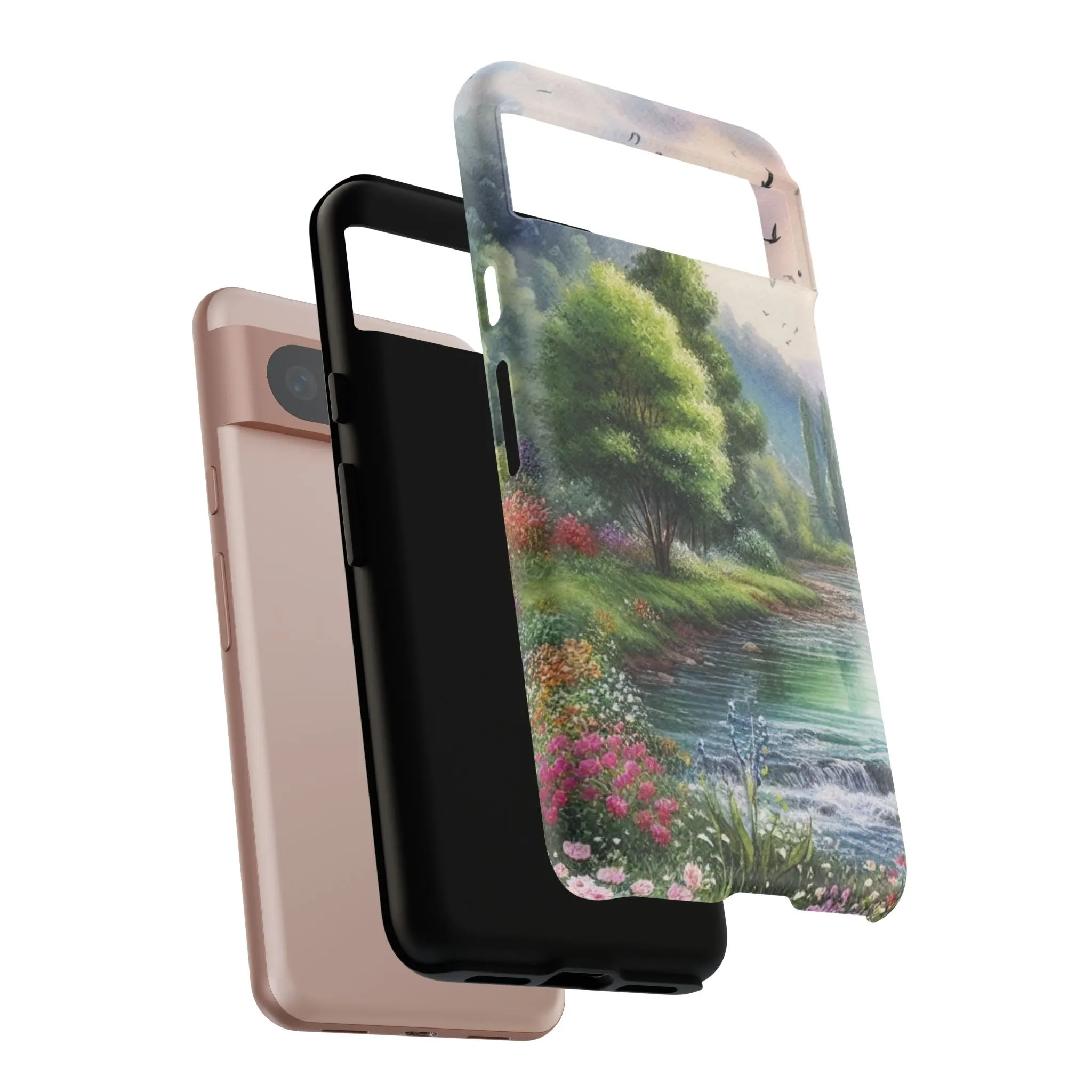 Colorful flowers and nature by a flowing river in spring watercolour effect Tough Cases
