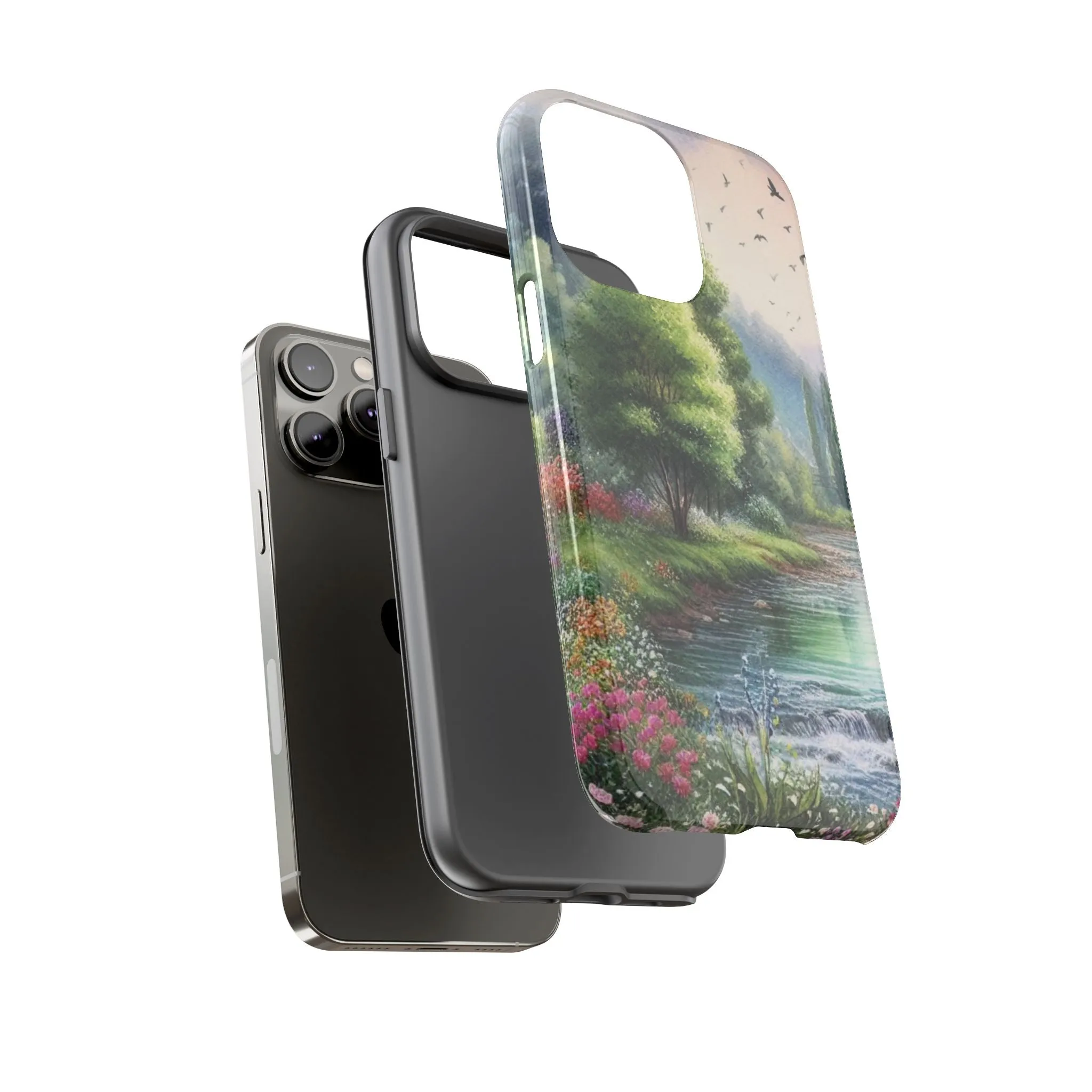 Colorful flowers and nature by a flowing river in spring watercolour effect Tough Cases