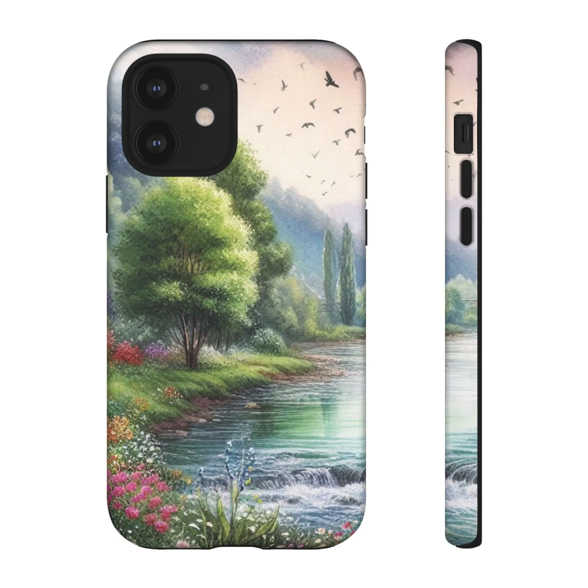Colorful flowers and nature by a flowing river in spring watercolour effect Tough Cases