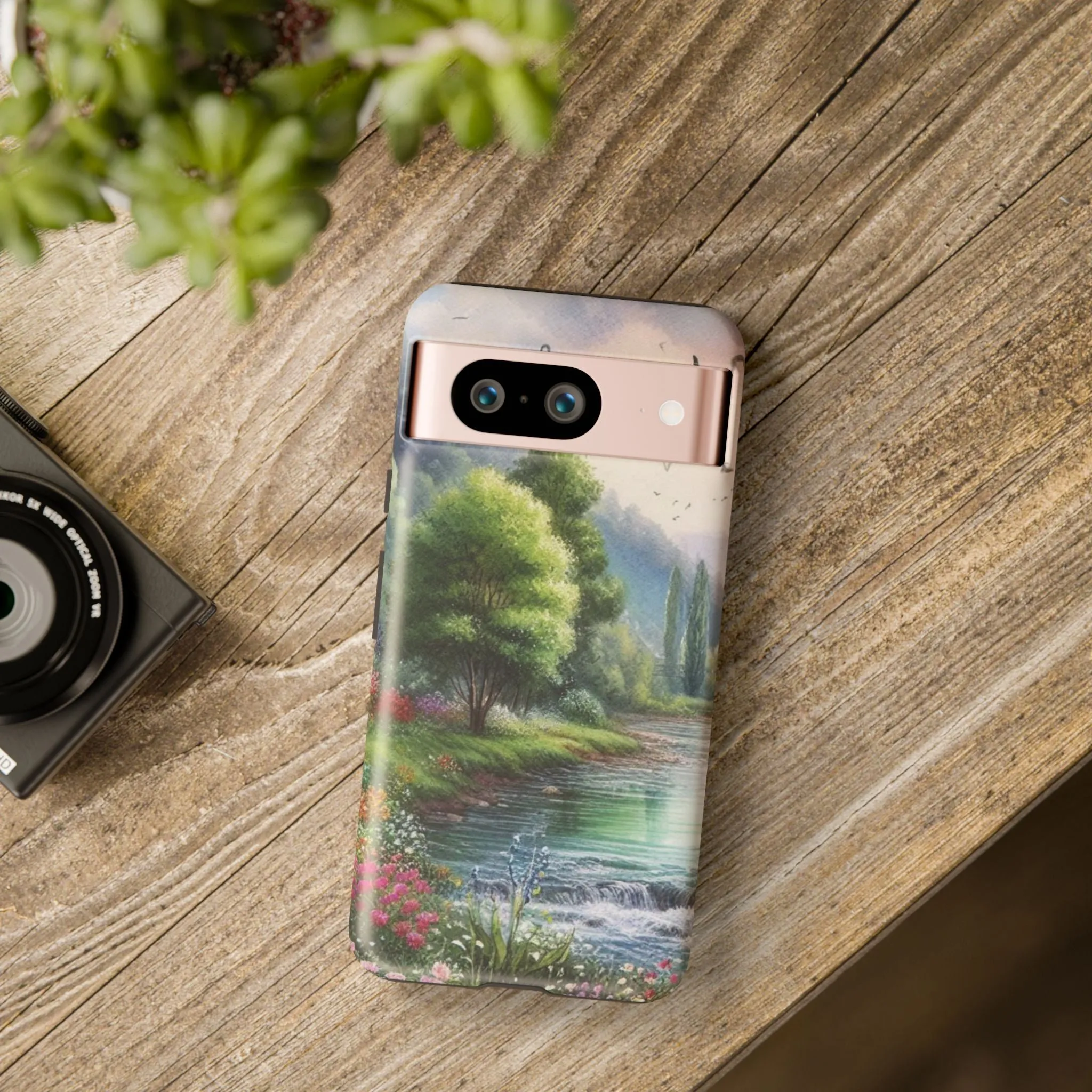 Colorful flowers and nature by a flowing river in spring watercolour effect Tough Cases