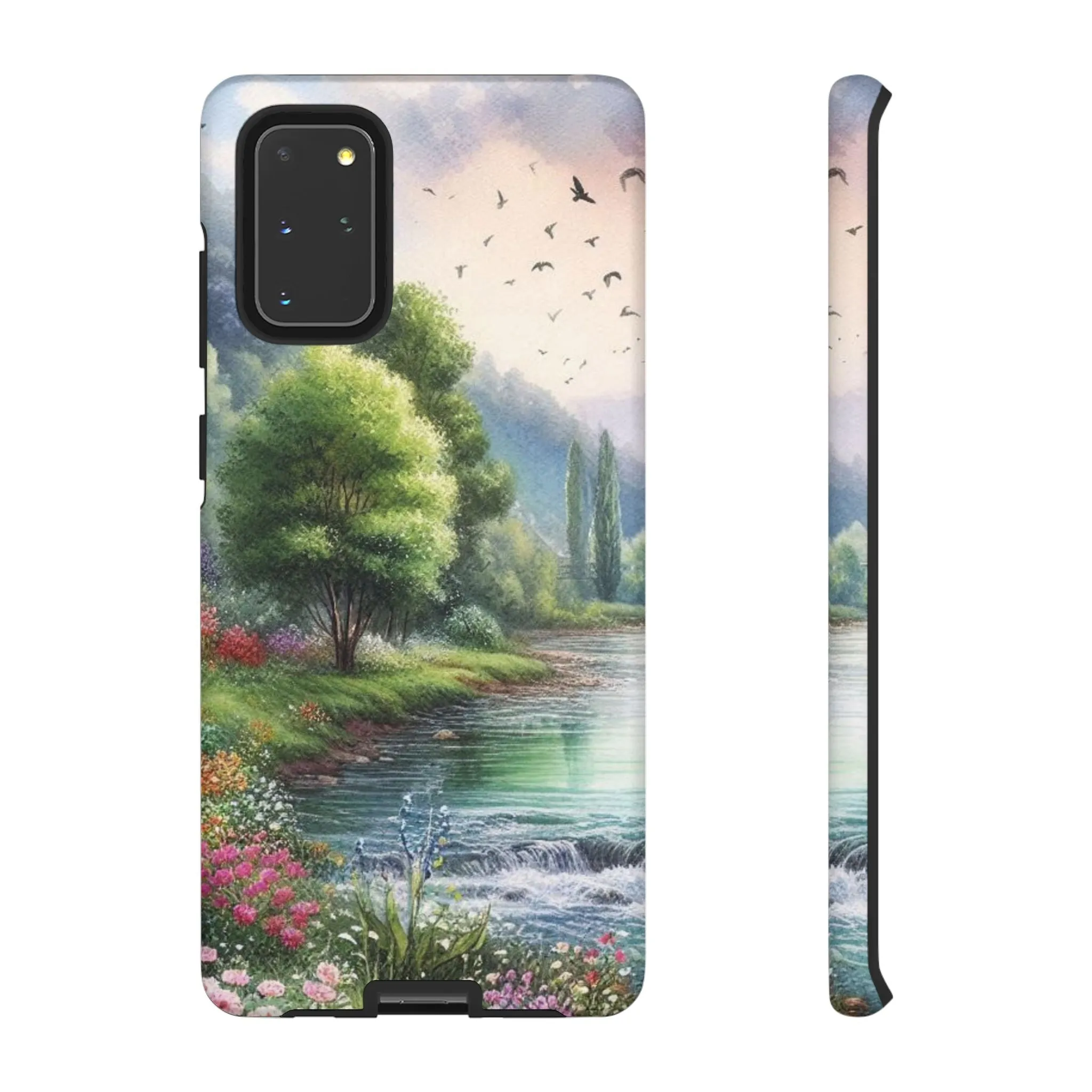 Colorful flowers and nature by a flowing river in spring watercolour effect Tough Cases