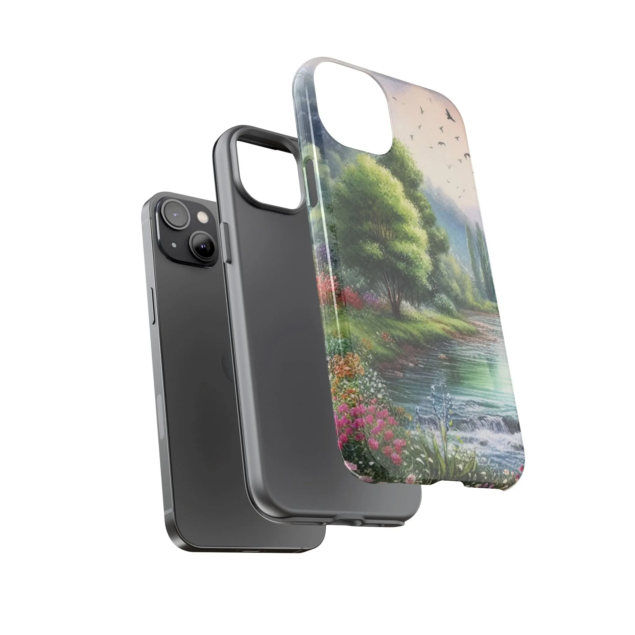 Colorful flowers and nature by a flowing river in spring watercolour effect Tough Cases