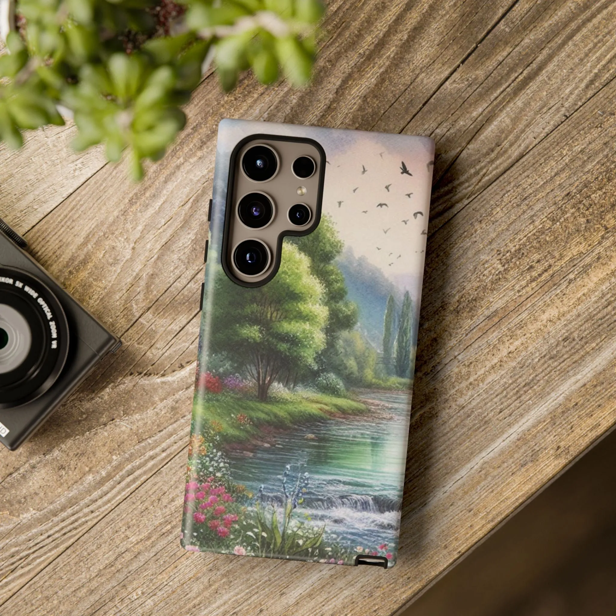 Colorful flowers and nature by a flowing river in spring watercolour effect Tough Cases