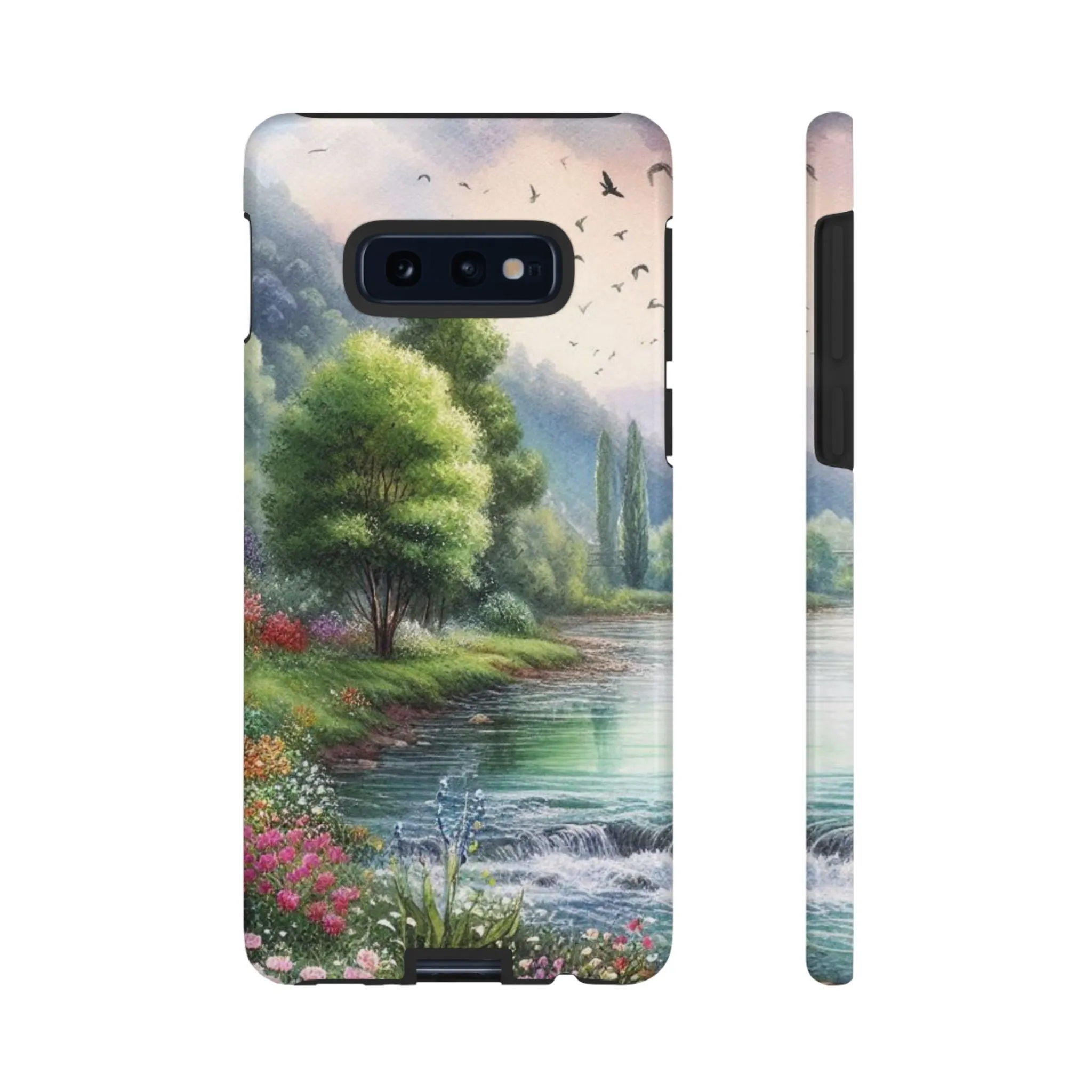 Colorful flowers and nature by a flowing river in spring watercolour effect Tough Cases