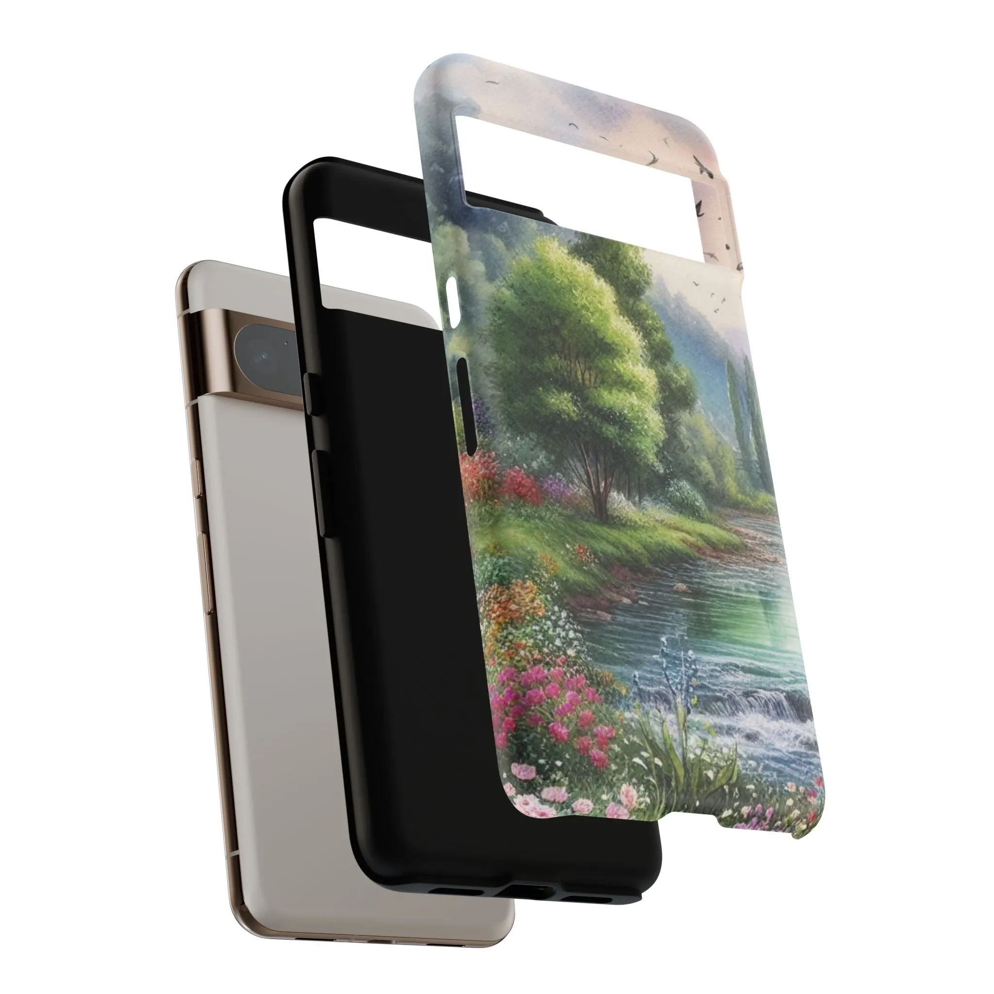 Colorful flowers and nature by a flowing river in spring watercolour effect Tough Cases