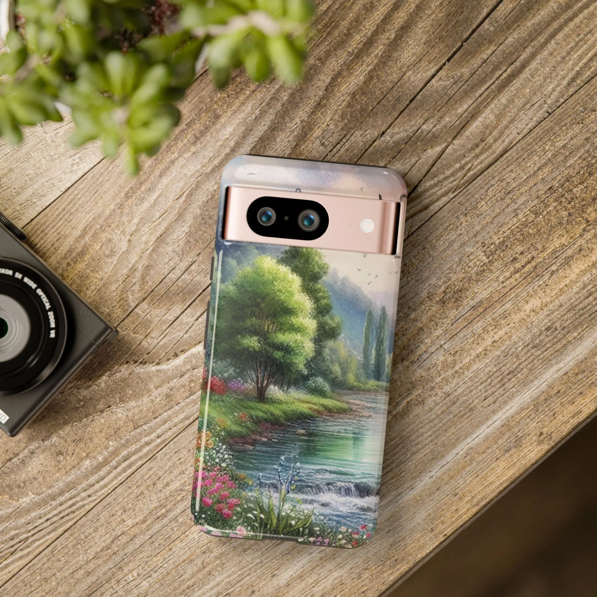 Colorful flowers and nature by a flowing river in spring watercolour effect Tough Cases