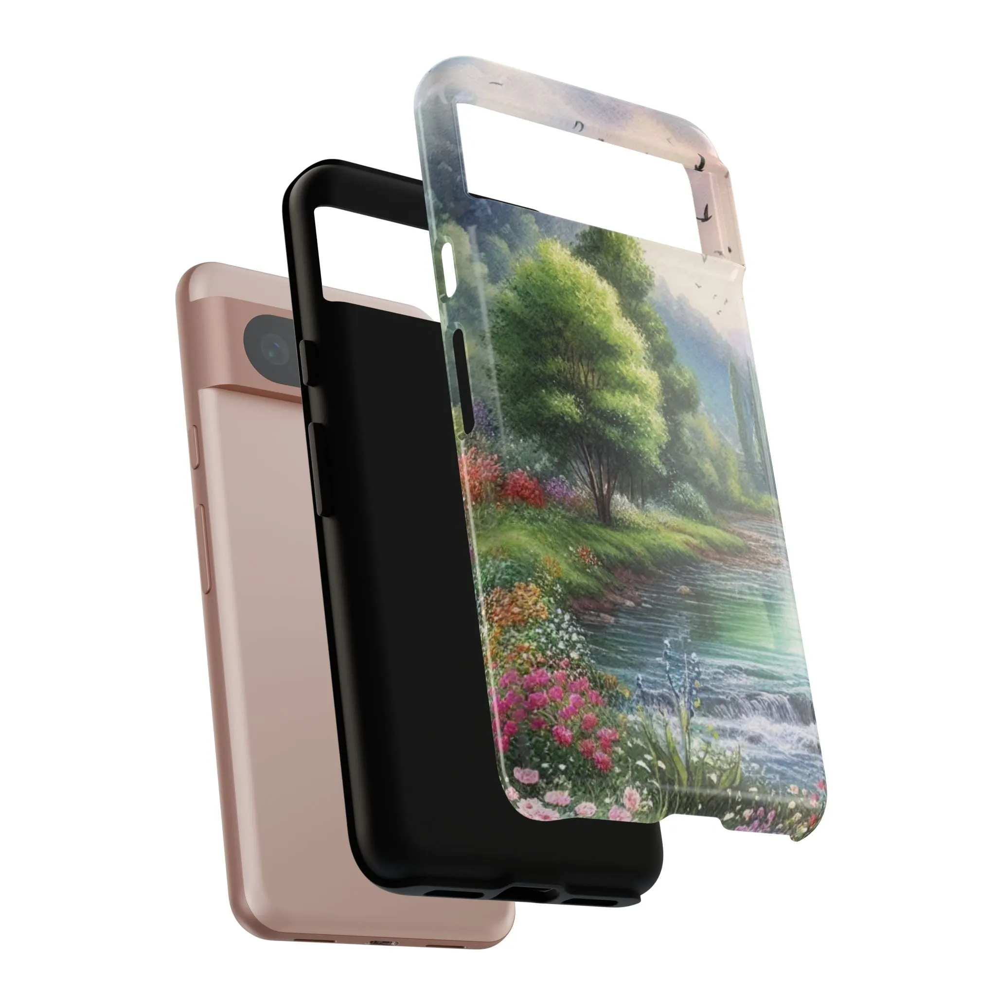 Colorful flowers and nature by a flowing river in spring watercolour effect Tough Cases
