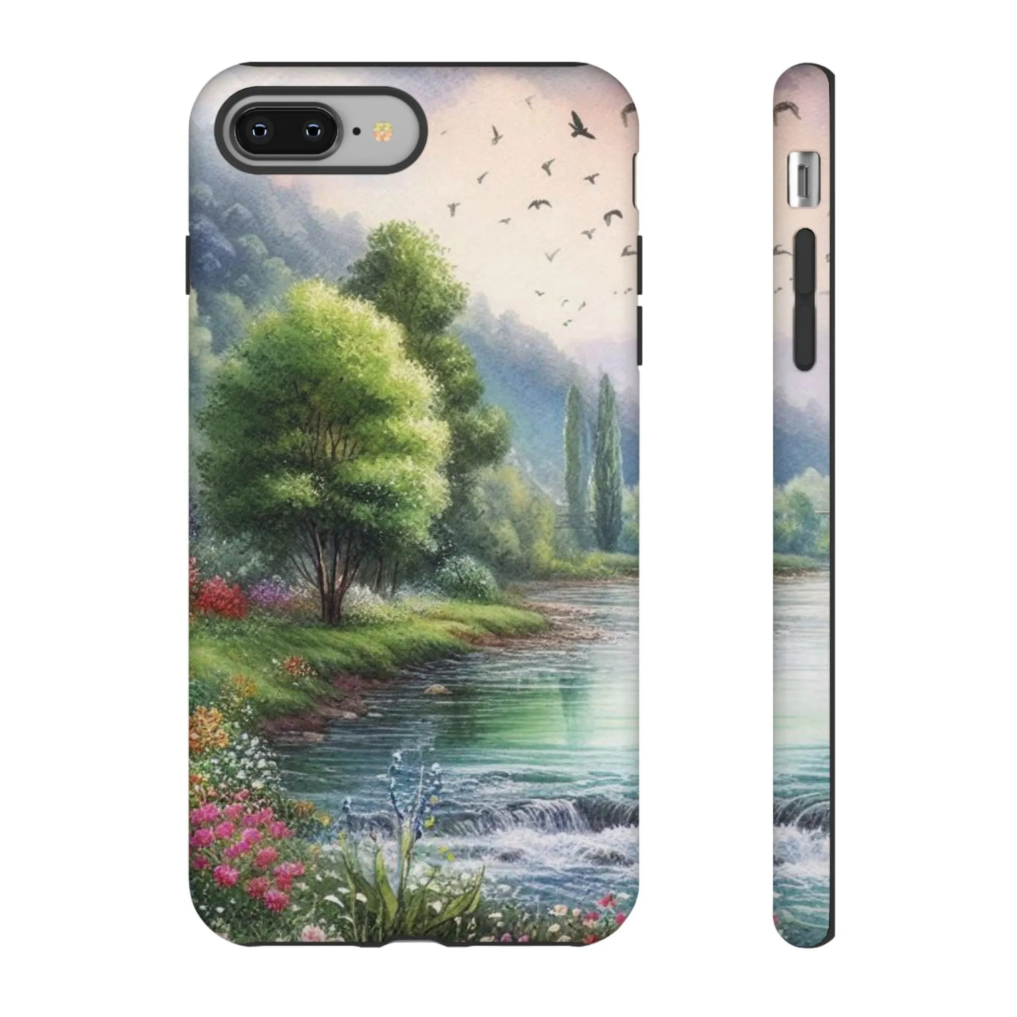Colorful flowers and nature by a flowing river in spring watercolour effect Tough Cases