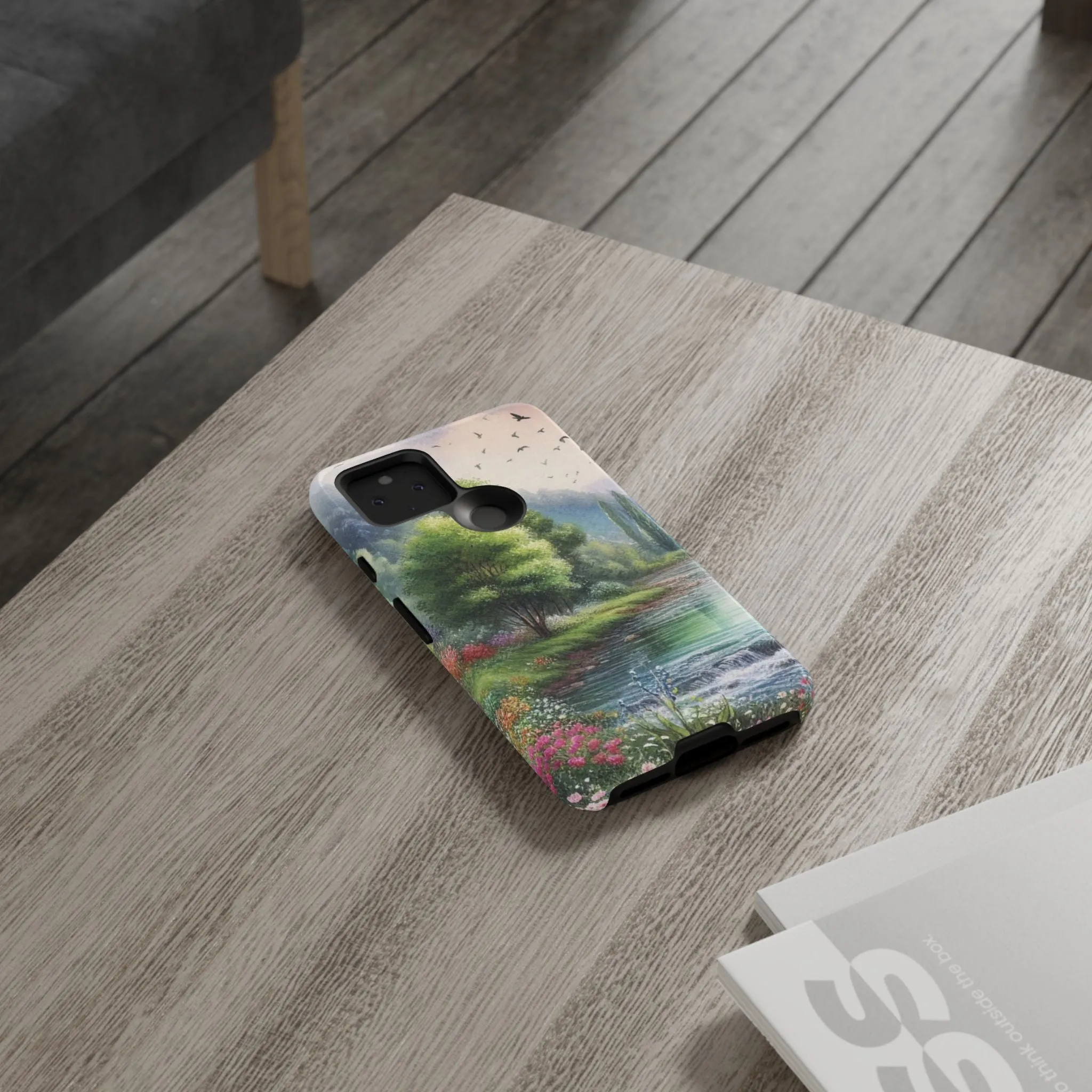 Colorful flowers and nature by a flowing river in spring watercolour effect Tough Cases