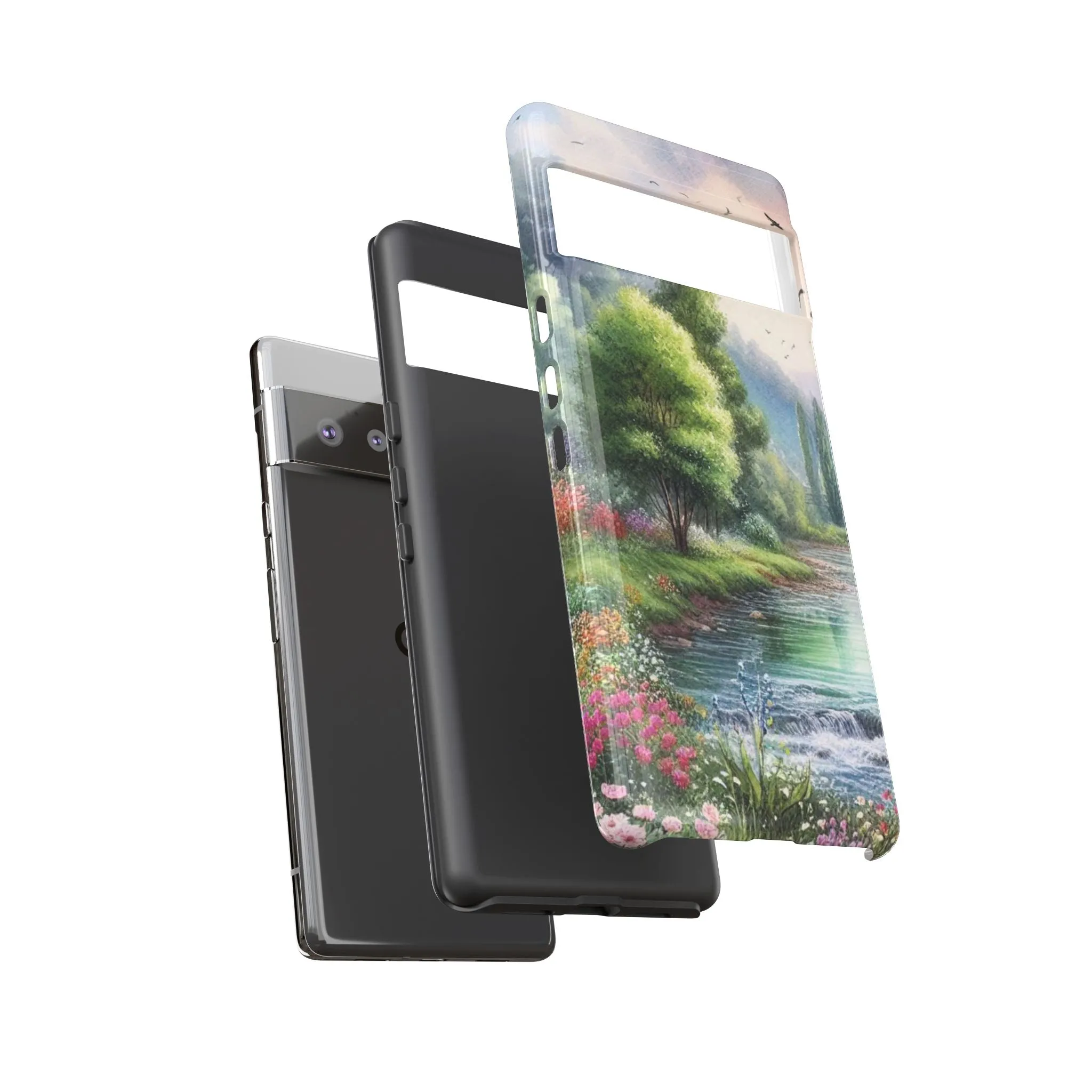 Colorful flowers and nature by a flowing river in spring watercolour effect Tough Cases