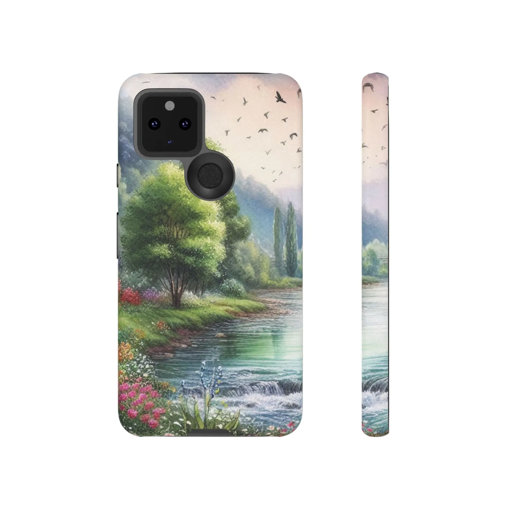 Colorful flowers and nature by a flowing river in spring watercolour effect Tough Cases