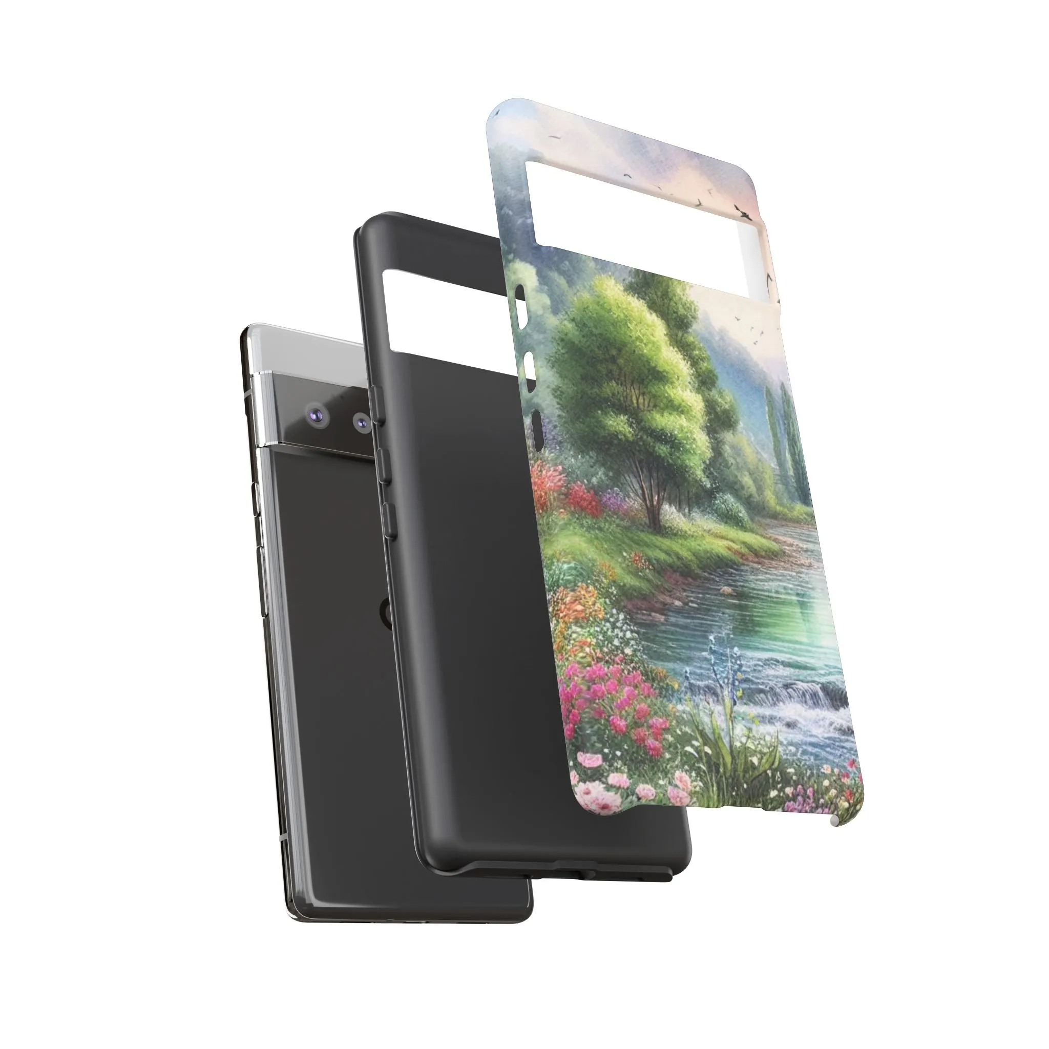 Colorful flowers and nature by a flowing river in spring watercolour effect Tough Cases