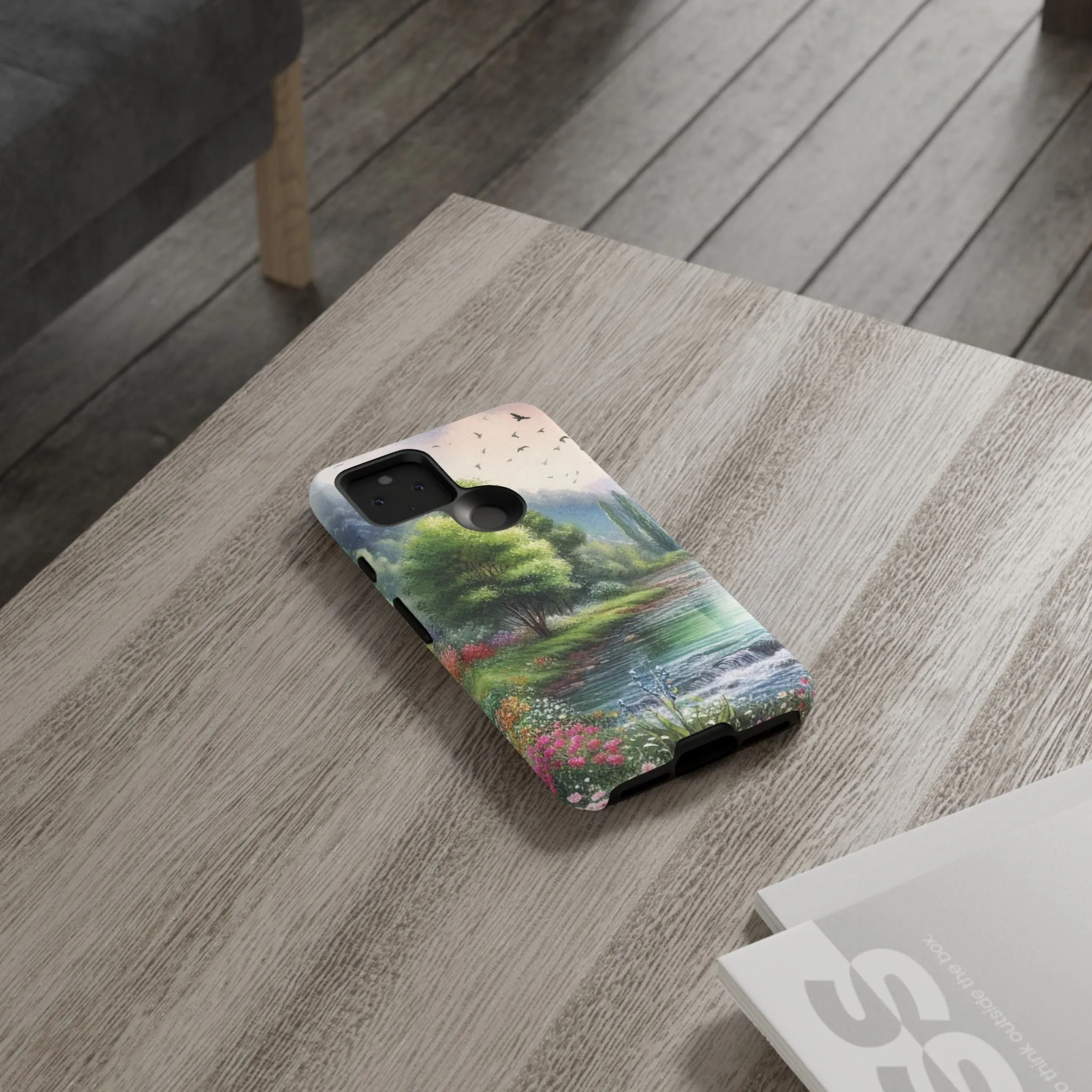 Colorful flowers and nature by a flowing river in spring watercolour effect Tough Cases