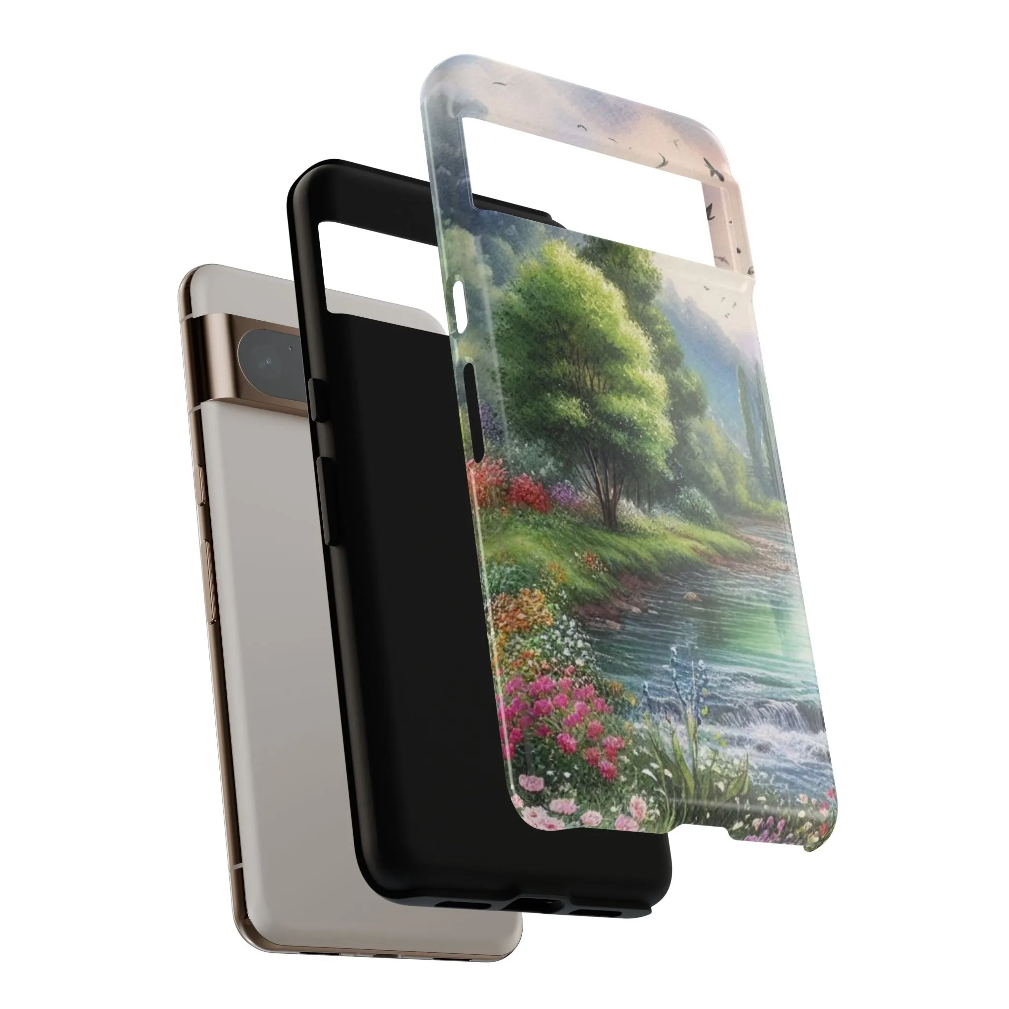 Colorful flowers and nature by a flowing river in spring watercolour effect Tough Cases