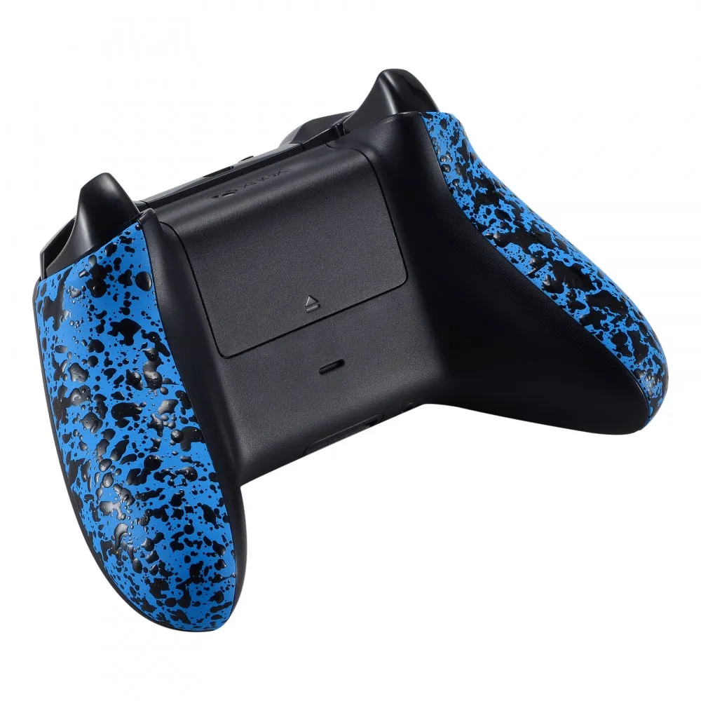 eXtremeRate Textured Blue Back Panels Comfortable Non-slip Side Rails Replacement Parts for Microsoft Xbox One X & One S Controller - SXOJ0111