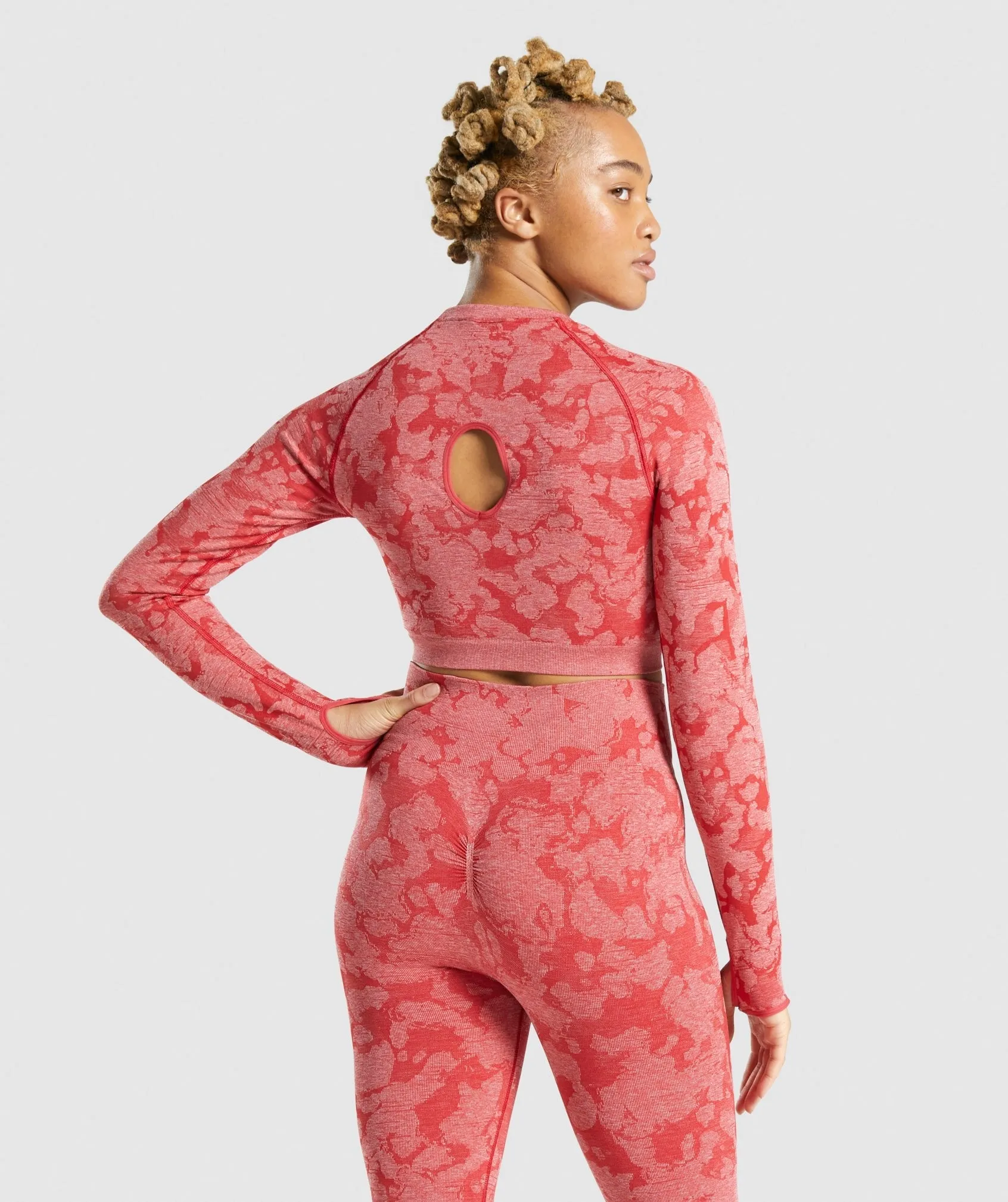 Gymshark Adapt Camo Seamless Long Sleeve Crop Top - Red
