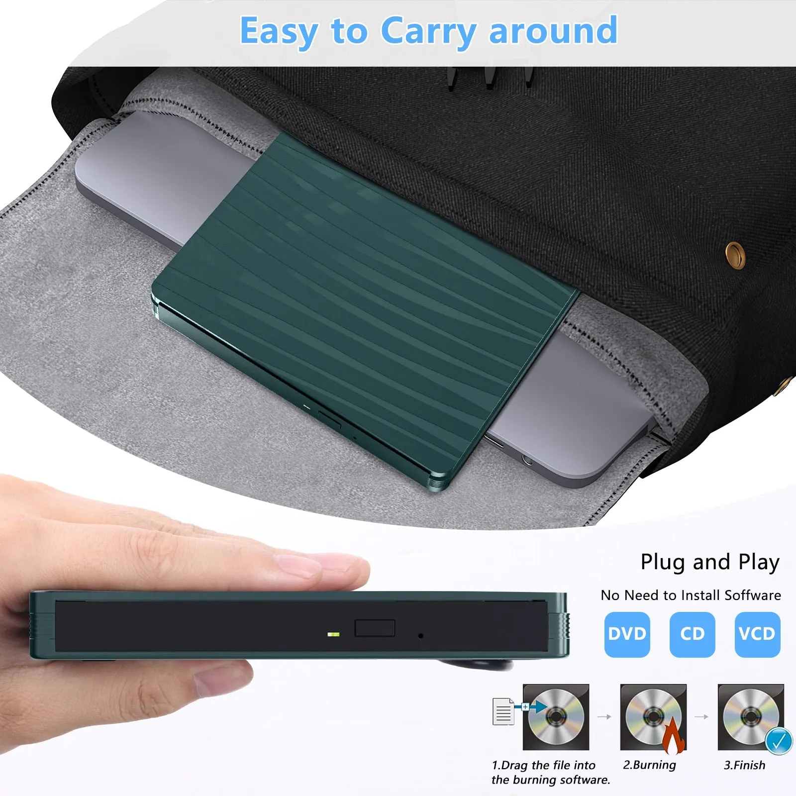 Portable External DVD Drive USB 3.0 Type-C DVD Player For Laptop CD DVD  /-RW Disk Drive CD ROM Burner Windows Linux OS MacBook