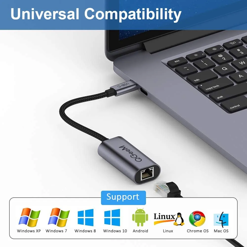 USB C to Ethernet adapter, QGeeM Gigabit Ethernet to USB Type C, Thunderbolt 3/4 to RJ45 LAN network adapter