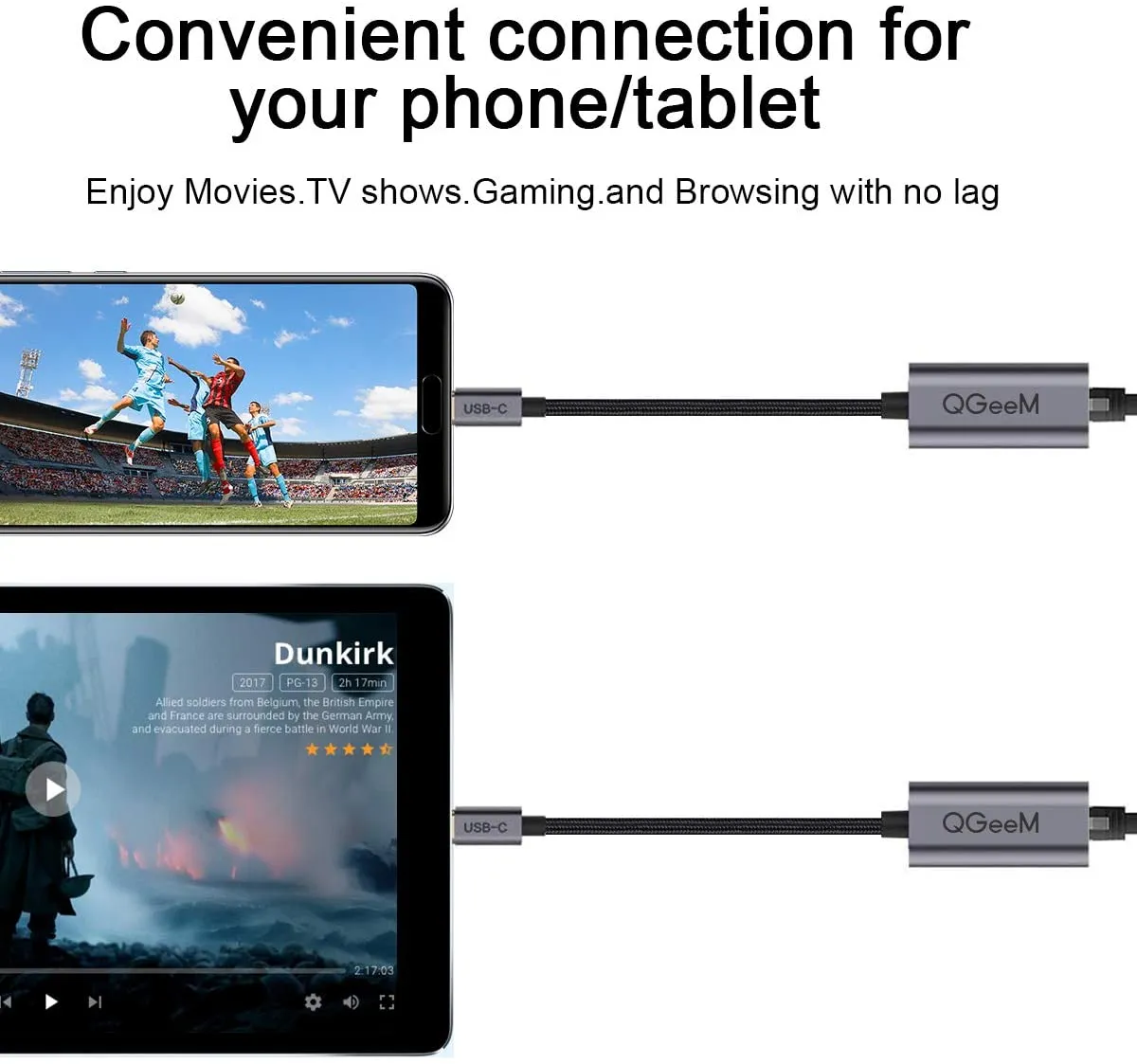 USB C to Ethernet adapter, QGeeM Gigabit Ethernet to USB Type C, Thunderbolt 3/4 to RJ45 LAN network adapter