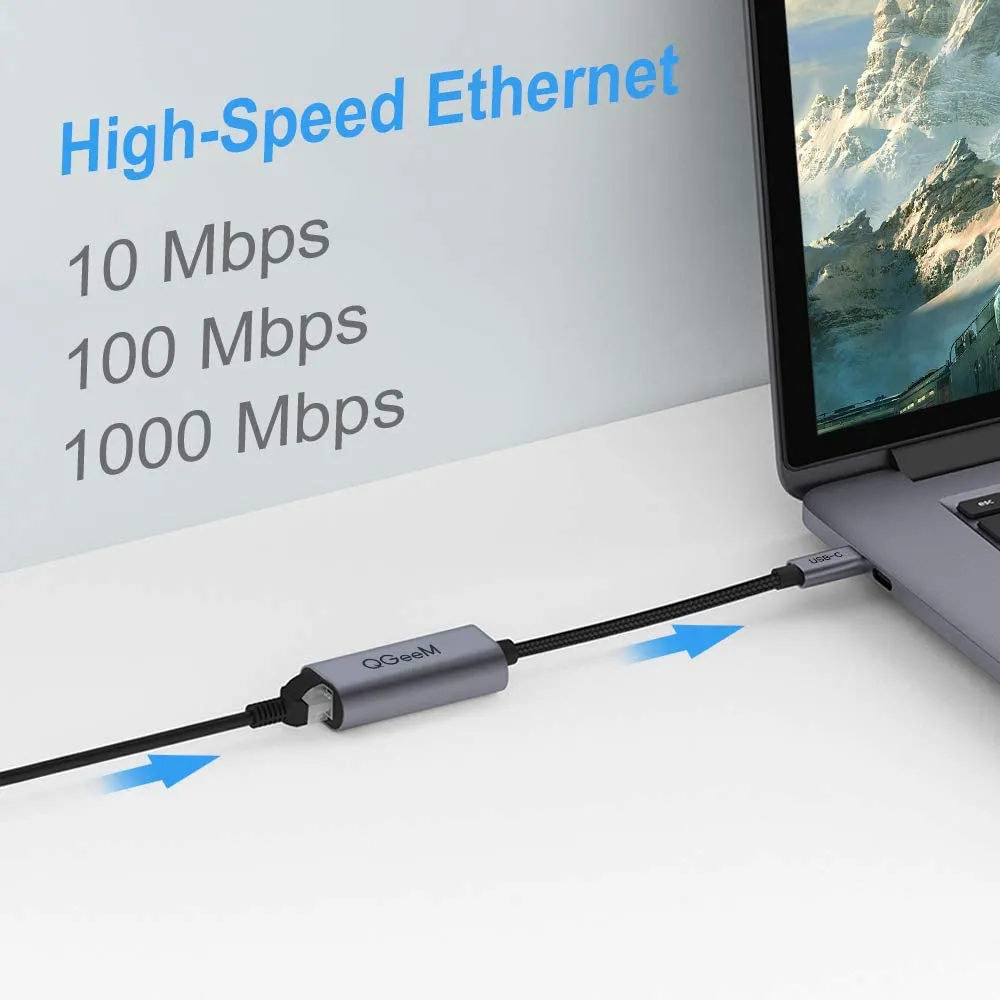USB C to Ethernet adapter, QGeeM Gigabit Ethernet to USB Type C, Thunderbolt 3/4 to RJ45 LAN network adapter